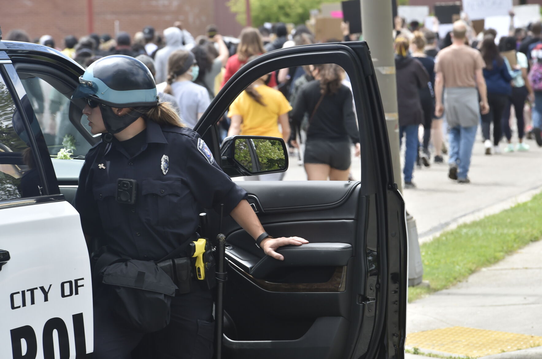 Police at the protest